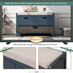 Merax Classic Wood Shoe Storage Bench with 2 Drawers, Large Rattan Basket and Seat Cushion for Entryway Hallway Front Door Navy