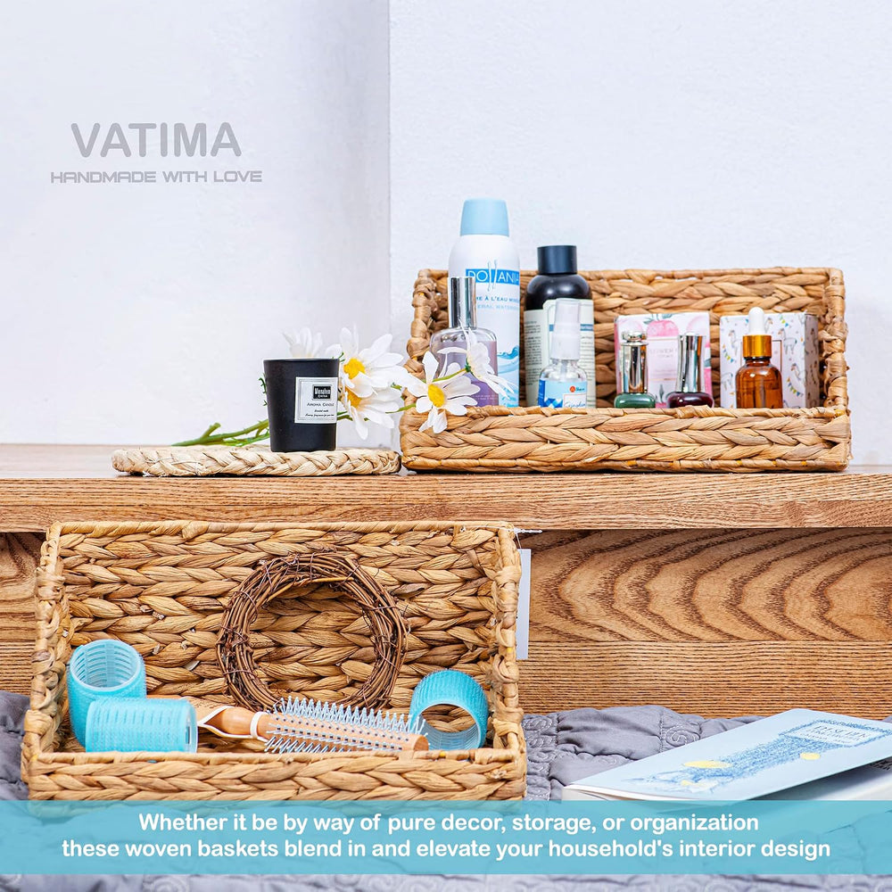 VATIMA Water Hyacinth Storage Baskets for Organizing, Medium Open-Front Wicke...