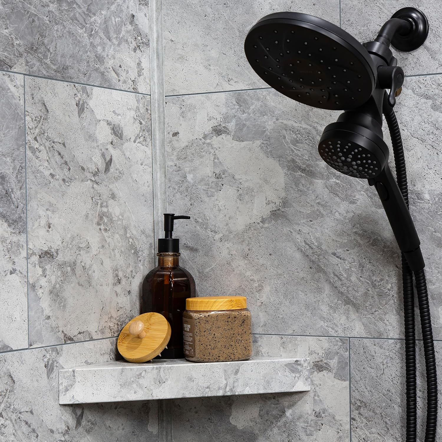 Palisade Vinyl Waterproof Corner Shower Shelf in Silver Lake