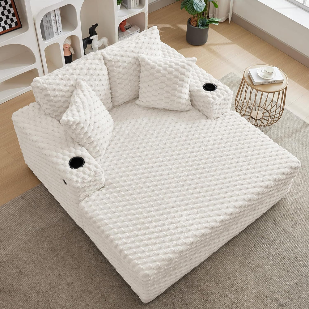 Chaise Lounge 60″ Oversized – Upholstered Sofa Bed Reading Chair, Beige | Hig...