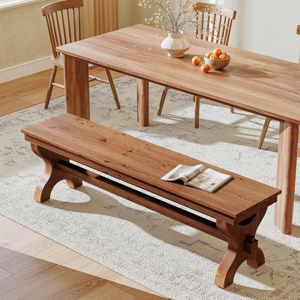 Solid Wood Dining Bench, 55-Inch Long Entryway Shoe Bench, Farmhouse Indoor S...