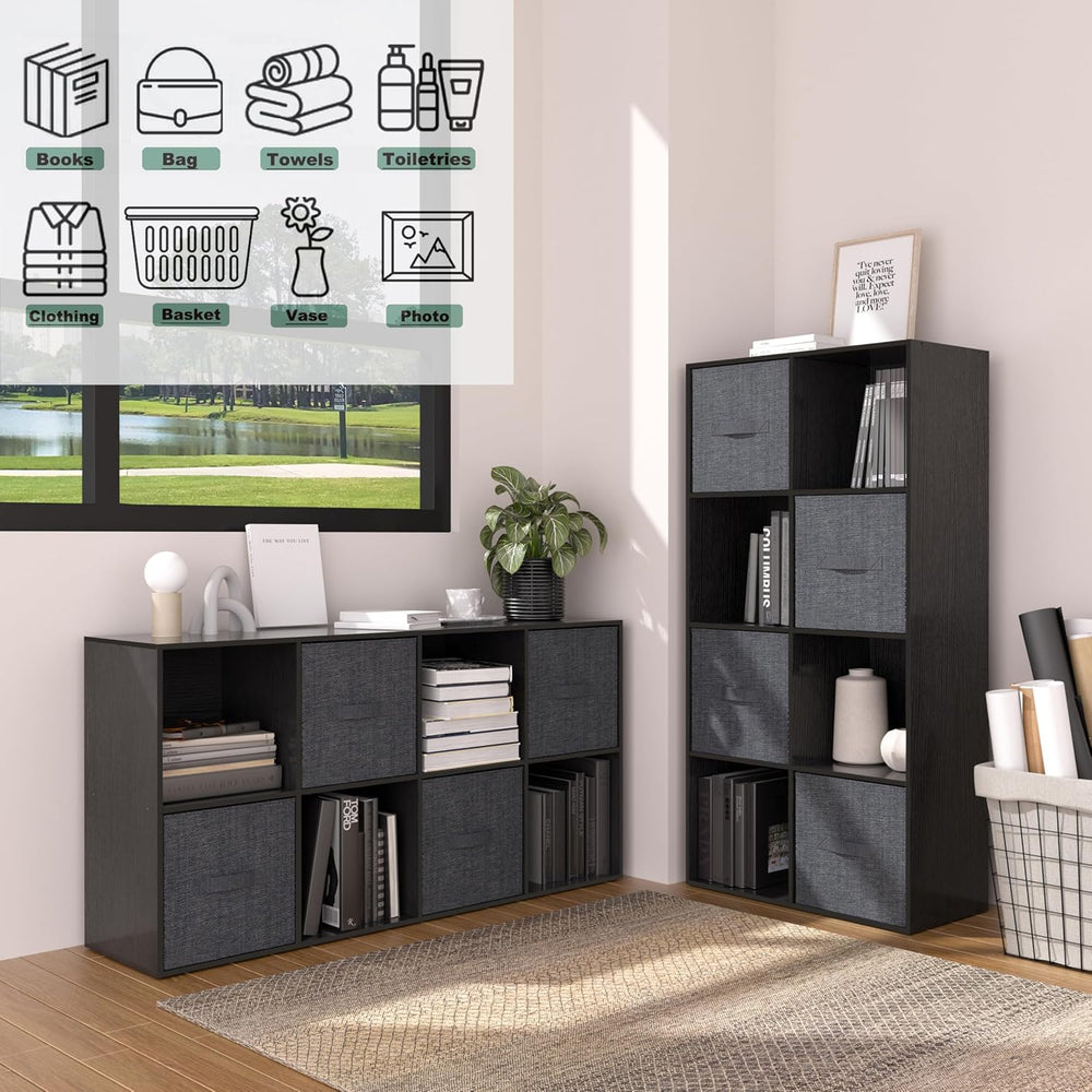 8 Cube Storage Organizer, 11 in Black Cube Shelf, Wood Cubby Storage Organize...