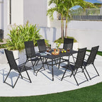 Yaheetech Patio Folding Dining Chairs Set of 2, Stackable Outdoor Lawn Chairs with 8 Adjustable Back Positions and Armrest for Garden, Lawn, Yard and Beach, Black