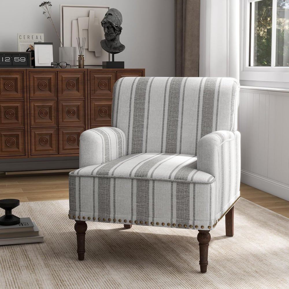 Stripe Accent Chair, Fabric Upholstered Armchair, Gray
