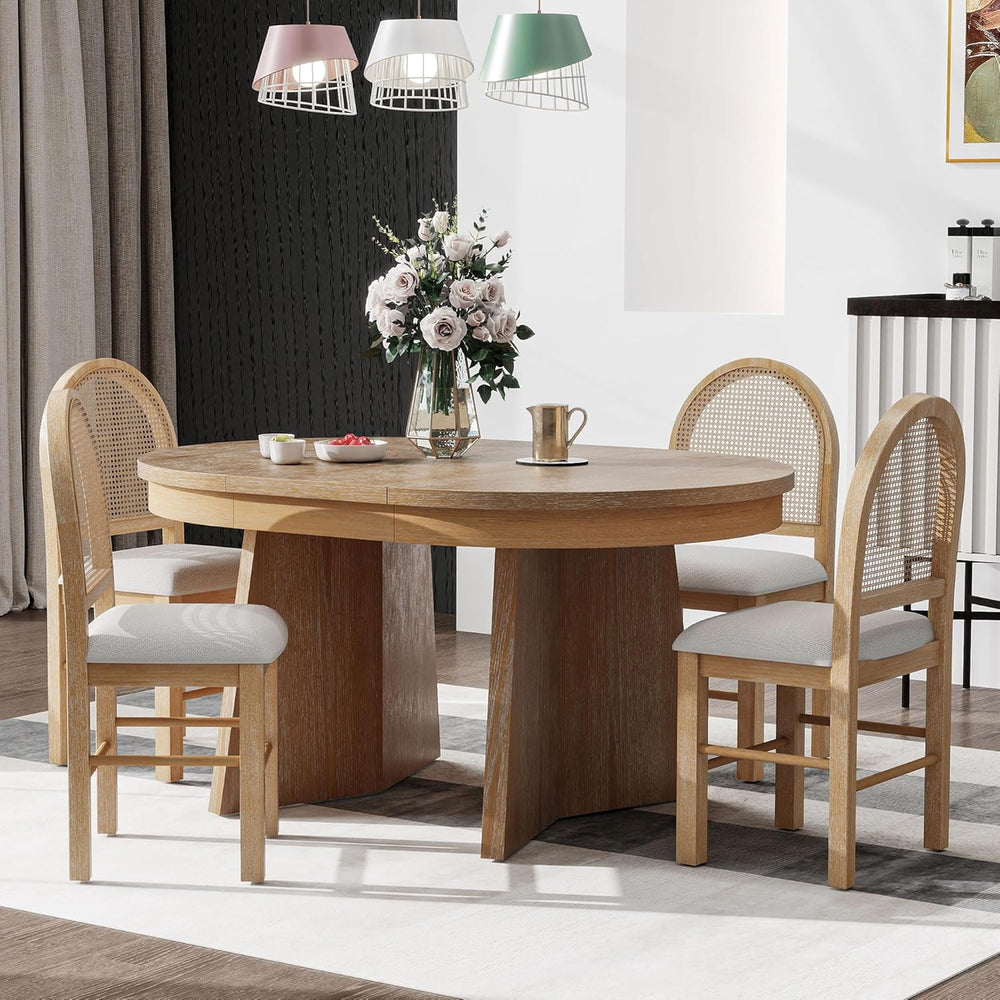 LUMISOL 5-Piece Round Dining Table Set for 4, Extendable Kitchen Table Set wi...