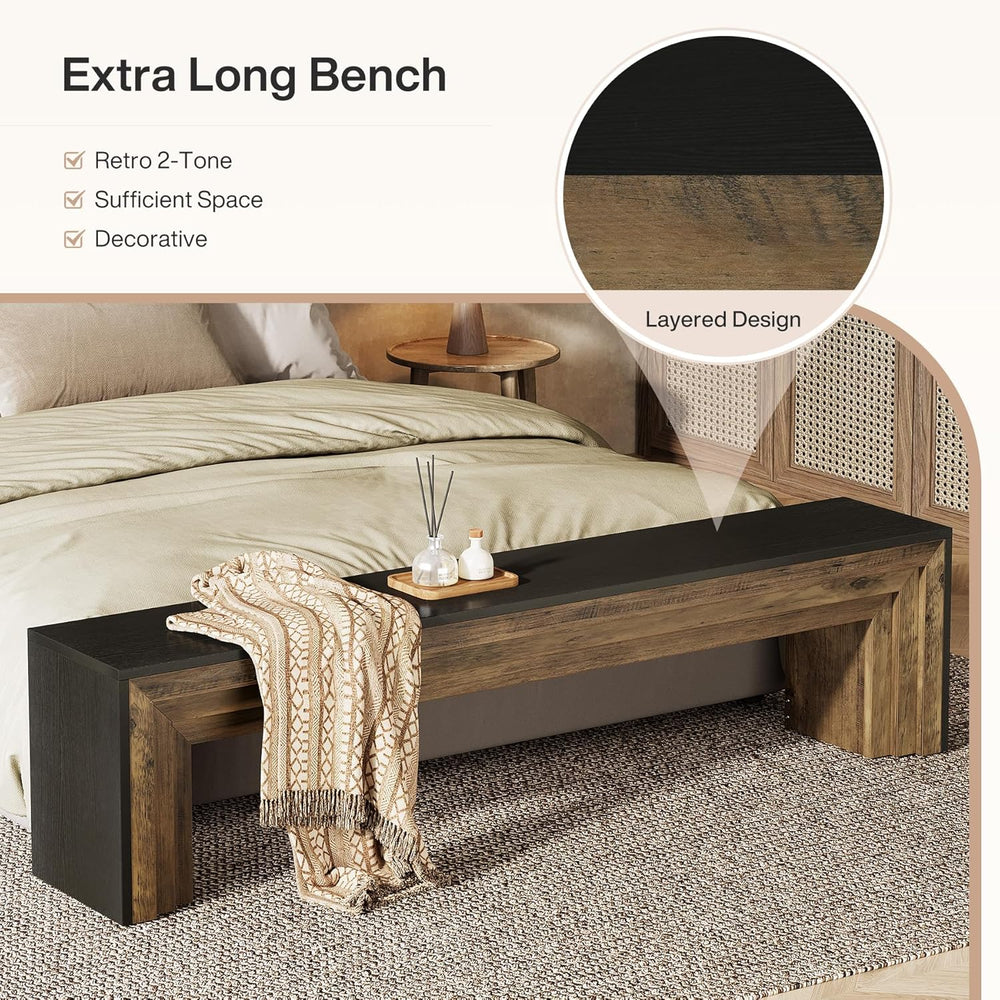 Tribesigns 71" Extra Long Rustic Entryway Bench, Modern Farmhouse Shoe B...