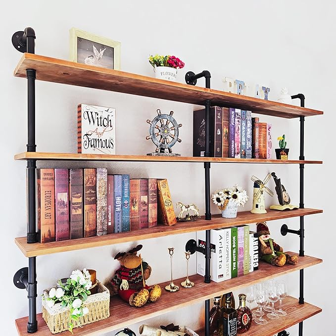 Industrial Ladder Shelf Bookcase, Wall Mounted Rustic Bookshelf, Retro Wood M...