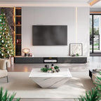 POVISON Fully-Assembled Modern TV Stand for Projector, Sintered Stone Entertainment Center with Storage for 85 inch TV, Wood TV Console, Media Console for Living Room Bedroom