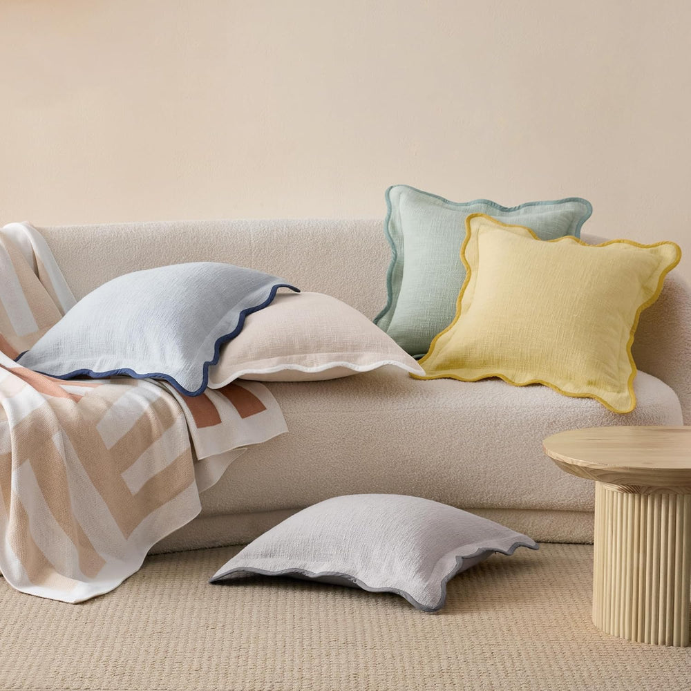 Double Stitch 100% Cotton Scalloped Throw Pillow Covers, Oat Milk