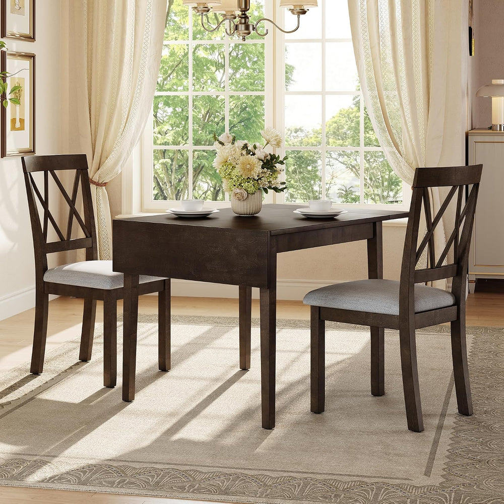 P PURLOVE 3 Piece Kitchen Dining Set, Wood Dining Table Set, Espresso