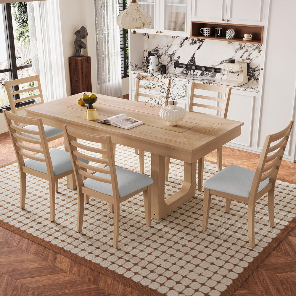 P PURLOVE 7 Piece Extendable Dining Table Set, Wooden Rustic Extendable Table...