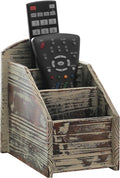 MyGift Rustic Torched Wood Remote Control Holder for Table with 3 Compartments, Living Room TV Media Organizer