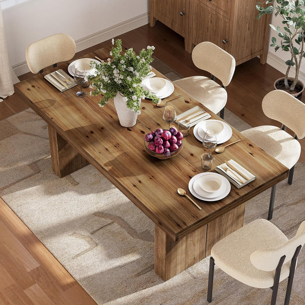 63" Solid Wood Dining Table for 4-6 People, Farmhouse Rectangle Kitchen ...