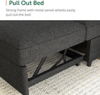 HONBAY Sectional Sleeper Sofa with Pull-Out Bed Storage Chaise, 6 Seater Couch for Living Room, Dark Grey