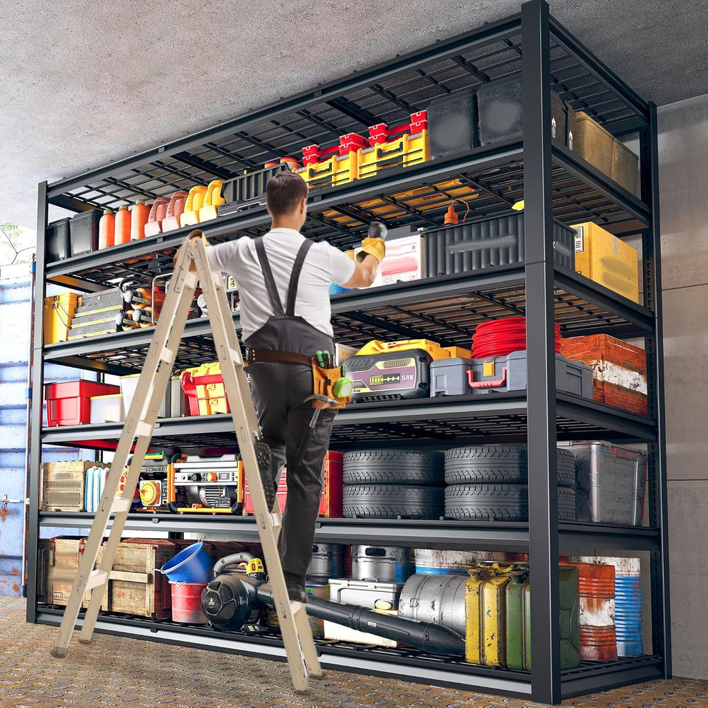 REIBII 60" W Garage Shelving, 3000LBS Metal Shelving Units, 6 Tier Storage Shelves, Adjustable Heavy Duty Shelving and Storage Rack for Warehouse, Pantry, Basement, 60" W x 84" Hx 24" D