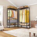 Clothes Rack,Heavy Duty Garment Rack 3 Tier Adjustable With Removable Clothe Basket,Wheels Free Standing Rolling Wire Shelving Clothing Racks for Hanging Clothes Metal Portable Closet