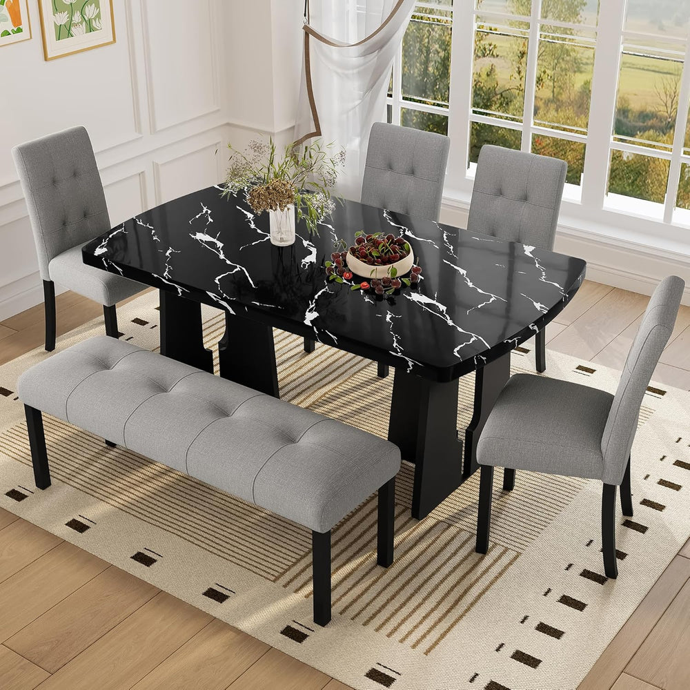 GDFStudio Upholstered Dining Bench with Tufted Linen Seat and Rubber Wood Fra...