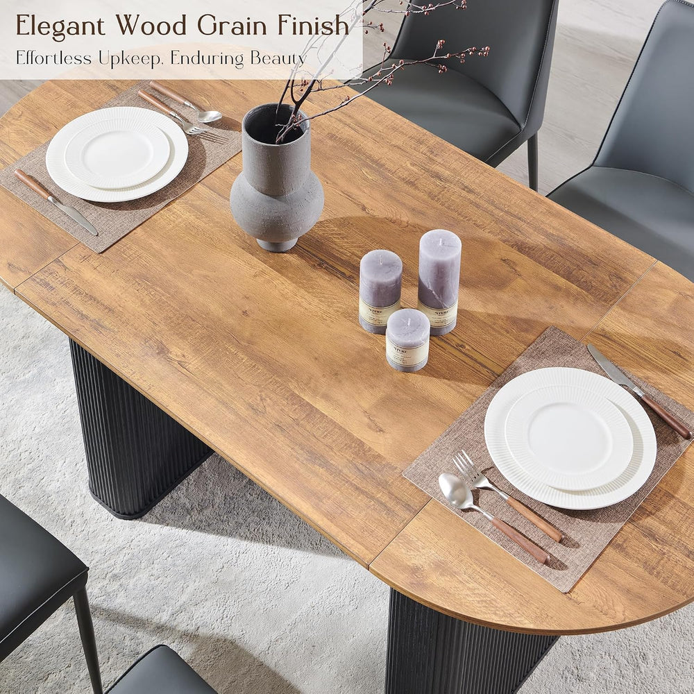 T4TREAM 63" Fluted Oval Dining Table for Kitchen Living Room,Brown&B...