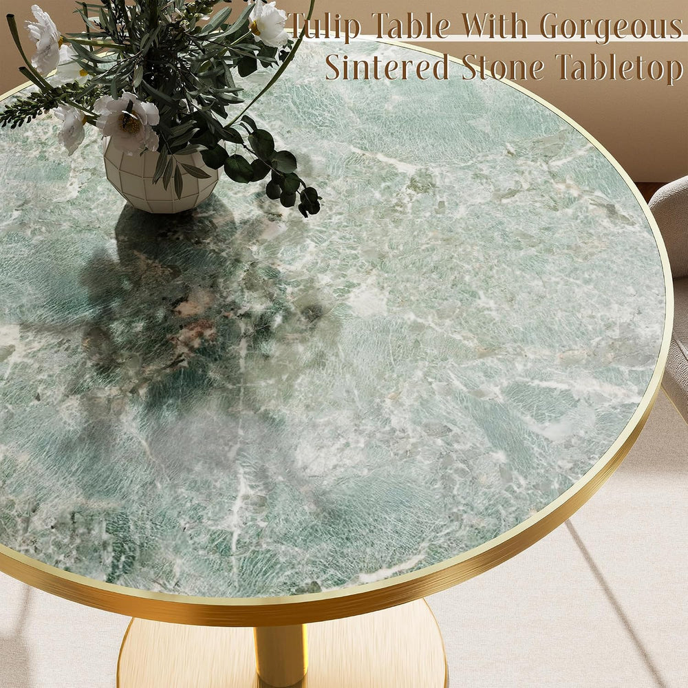 31.5" Round Tulip Table for 2-4, 1.2" Thick Emerald Forest Sintered...