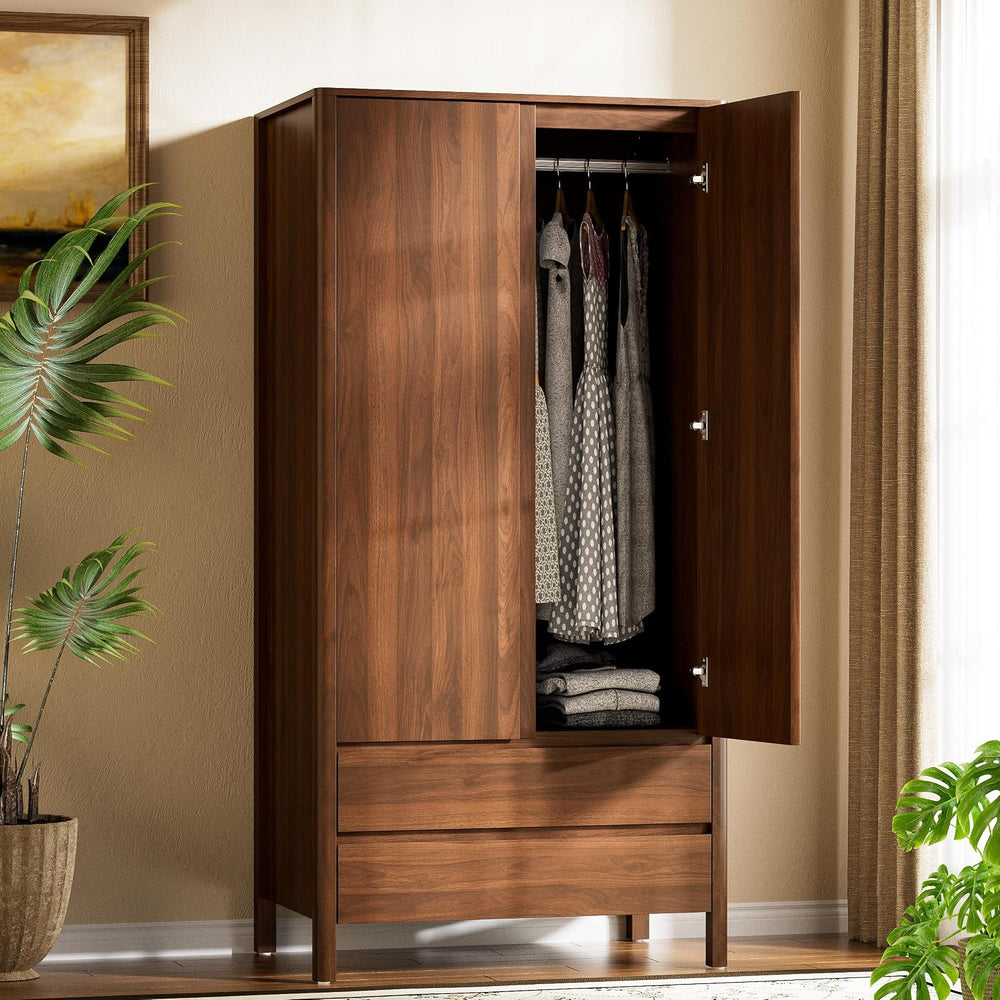 Furniway Armoire Wardrobe Closet, 70.9" Tall Wardrobe Cabinet with 2 Doo...