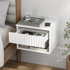 Floating Nightstands Set of 2 with Drawer and Open Shelf, Small Wall Mounted Bedside End Table, Modern Fluted Night Stand for Bedroom, Living Room, White