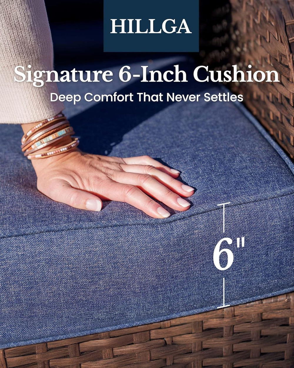 HILLGA 8-Piece Luxury Patio Furniture Set with 6" Thick Cushions, Weathe...