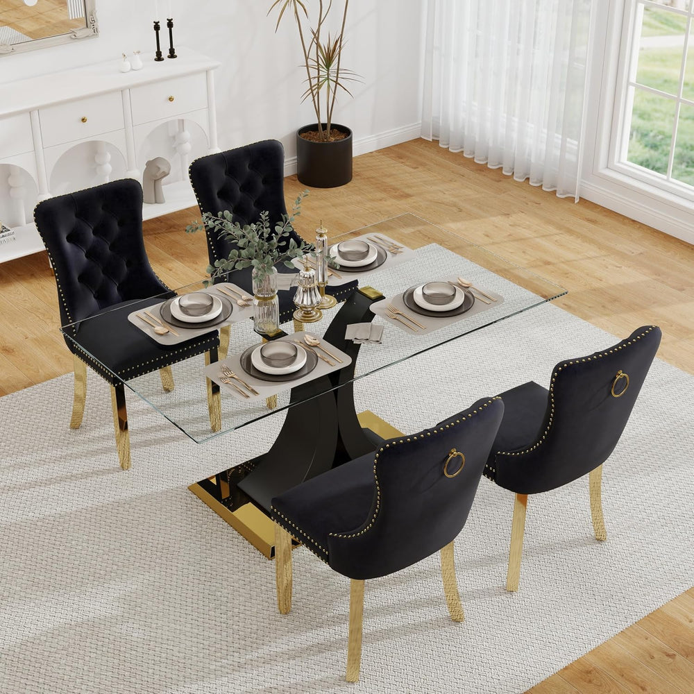 Modern Luxury Glass Dining Set for 4, 63'' Large Minimalist Rectangle...