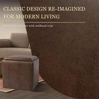 HomePop 17.5" Storage Ottoman with Tray Top - Brown Faux Leather
