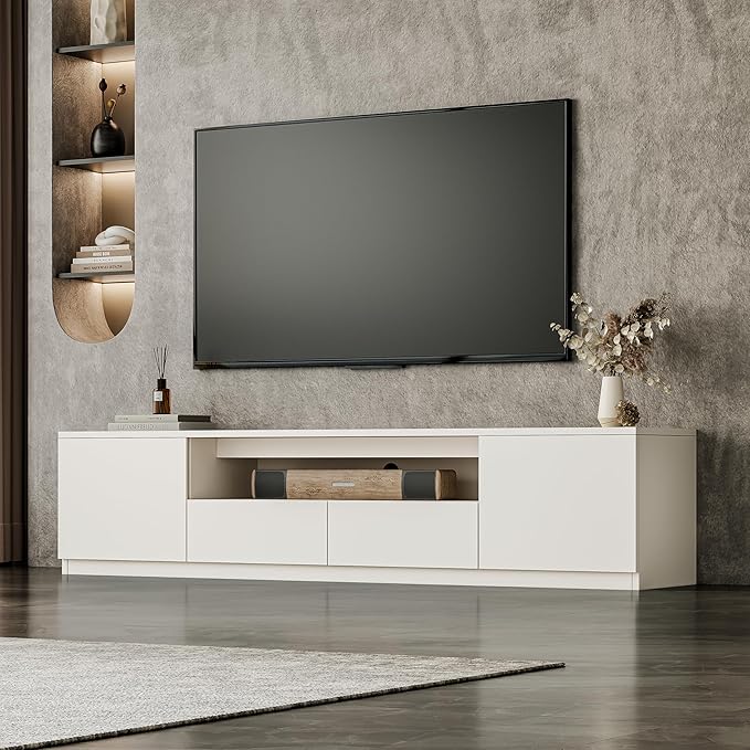 78.7" Modern TV Stand for 55/60/65/70/75/85 inch TV, White Media Console with Large Drawers Storage, Entertainment Center with Cable Management for Living Room Apartment (B-78'' TV Stand)