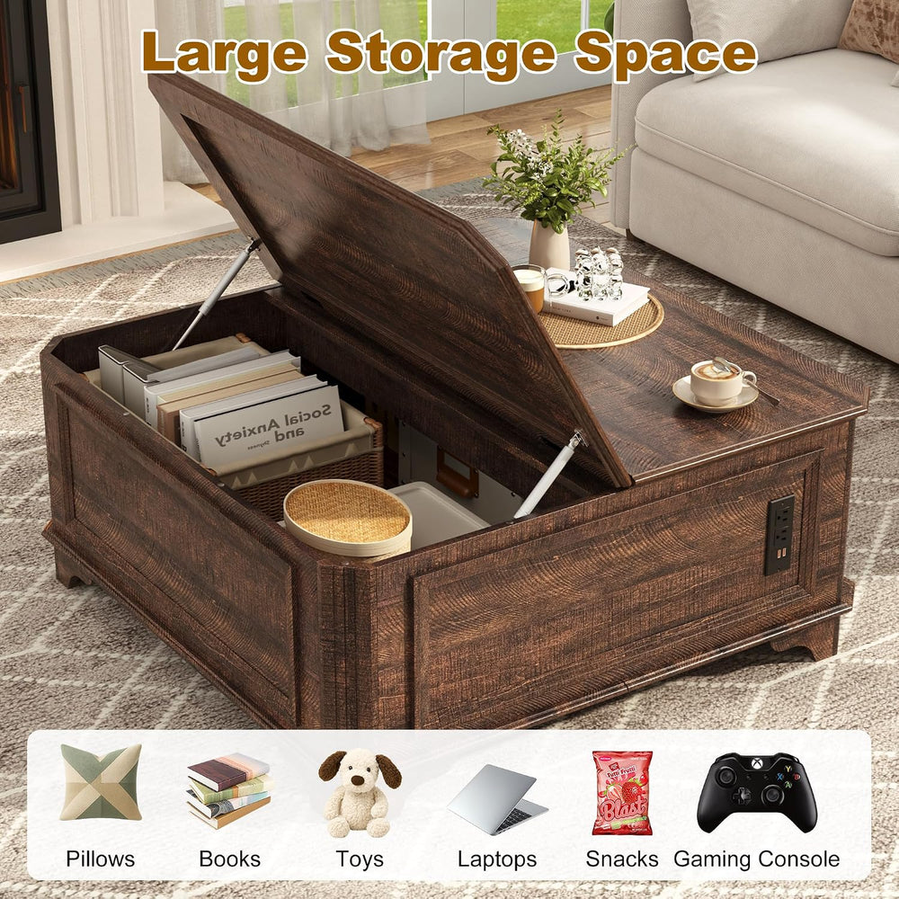 40 Inch Coffee Tables for Living Room Farmhouse Lift Top with Charging Statio...