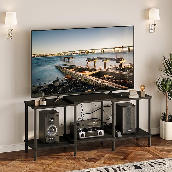 TV Stand, Entertainment Center, Industrial TV Media Console Table with Open Storage Shelves, 2 Tier TV Cabinet for Living Room, Bedroom