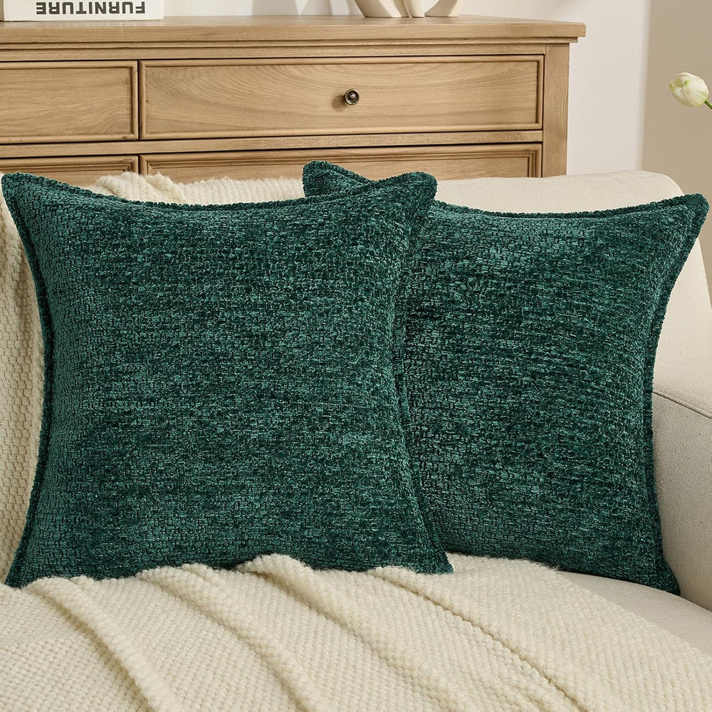FUTEI Pack of 2 Solid Chenille Throw Pillow Covers 24x24 Inch, Teal