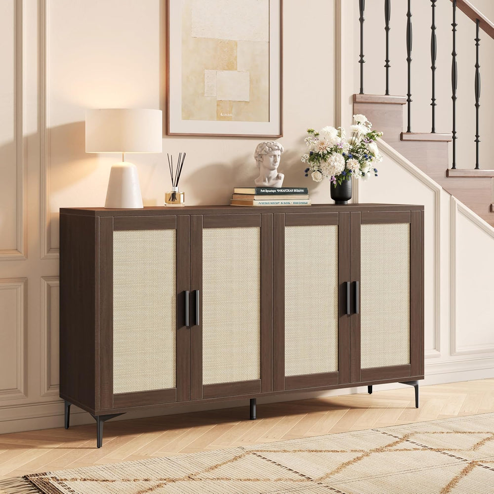 JASIWAY Buffet Cabinet with Storage, 48" Rattan Sideboard with Adjustabl...