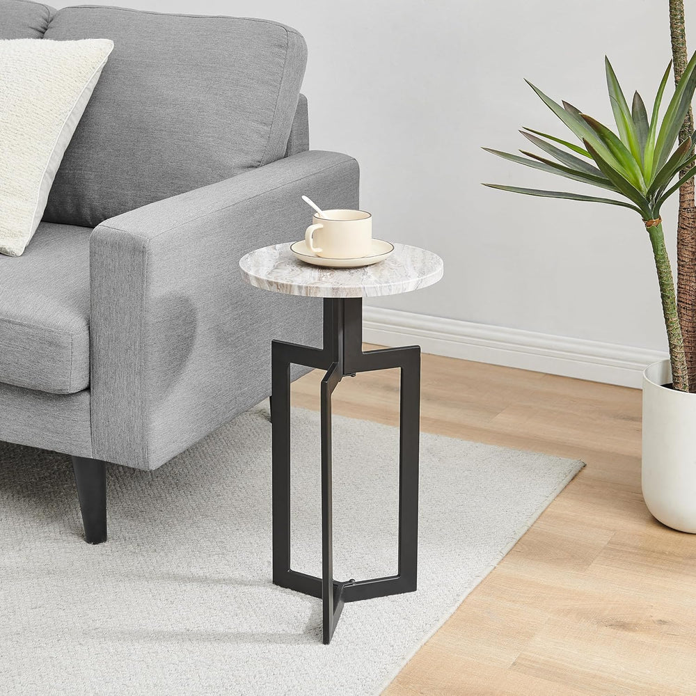 Danya B Black Metal Sculptural Pedestal & Faux Stone Tabletop Accent End ...