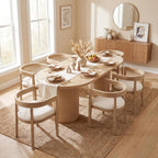 Christopher Knight Home 7 Piece Dining Table Set for 6, 88" Oval Cylinder Kitchen Table & Chairs, MDF Wood Dining Room Table Set with 6 Upholstered Chairs, Farmhouse Breakfast Table Set, Light Ash
