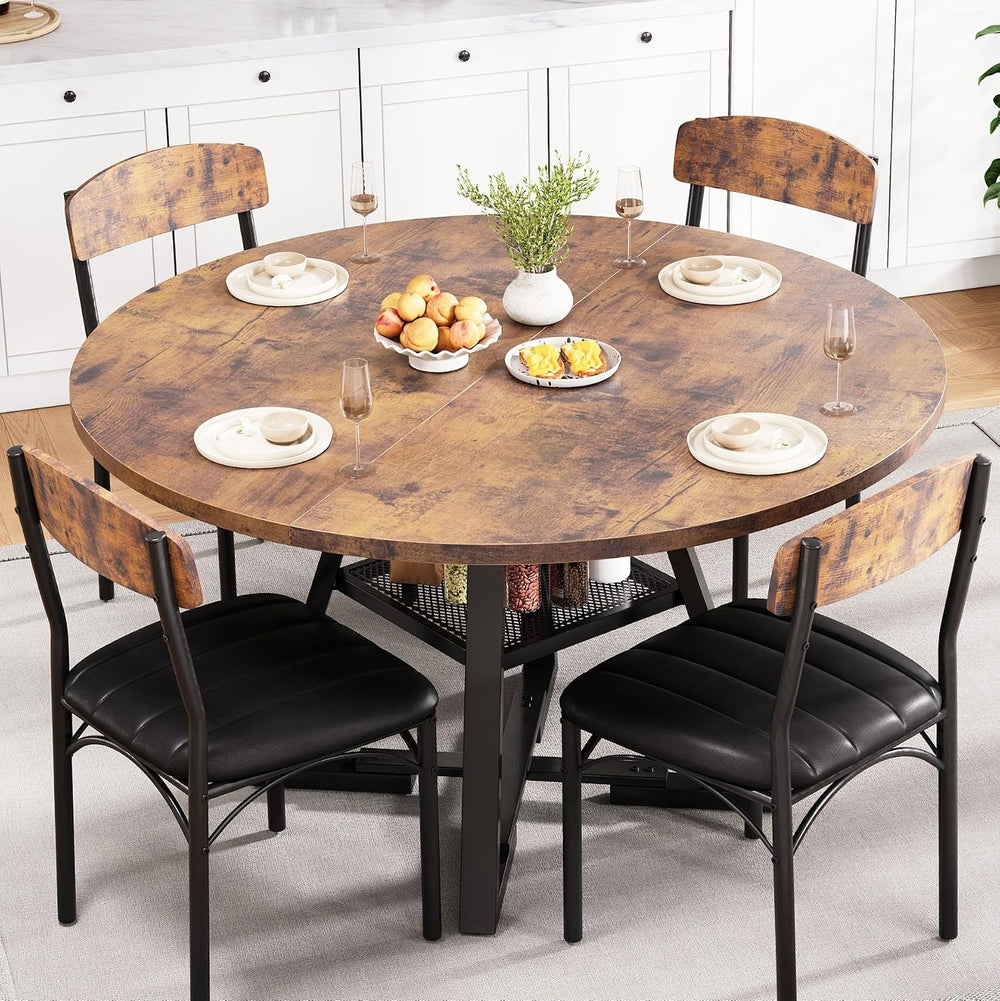 Round Dining Table Set for 4, Kitchen Table and Chairs for 4, Circle Table Ro...