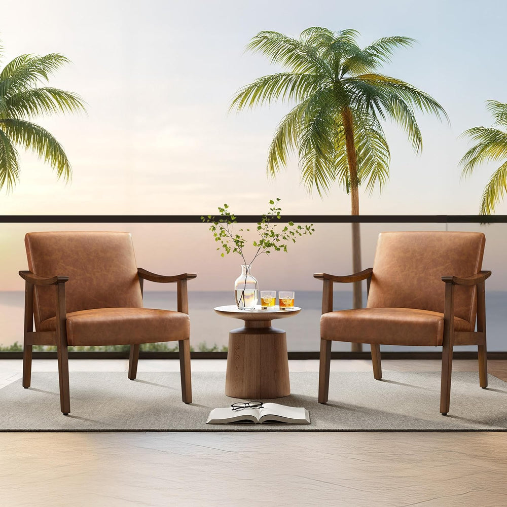 Yaheetech Accent Chairs Set of 2, Mid-Century Faux Leather Armchairs Brown | ...