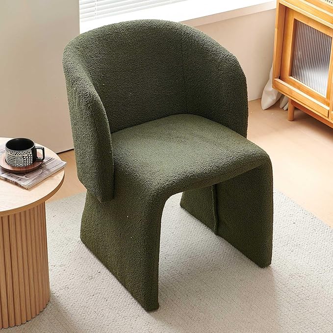 NORDICANA Barrel Dining Room Chair with Arms, Faux Fur Accent Chair for Kitchen, Living Room, Upholstered Single Sofa Chair, Green