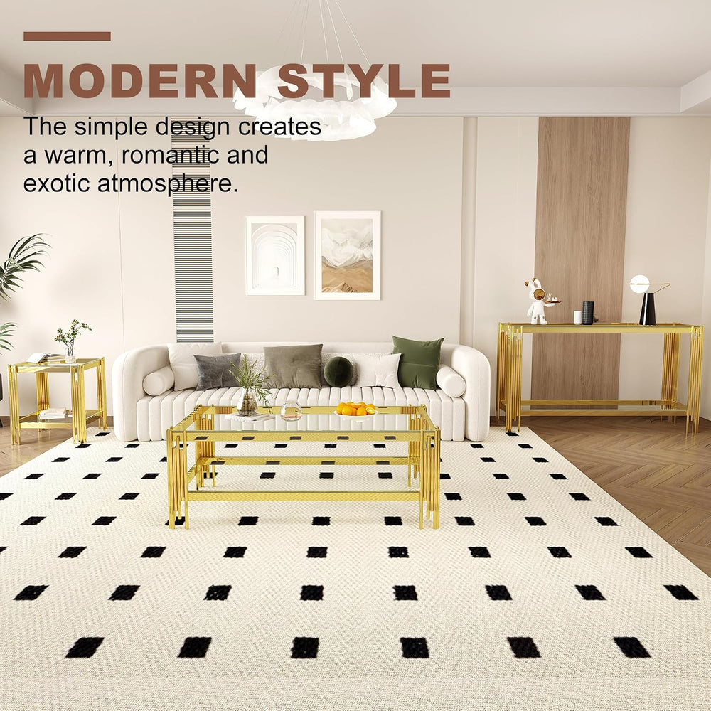 3 Piece Living Room Table Set, 1 Coffee Table, 1 End Table and 1 Console, Ele...
