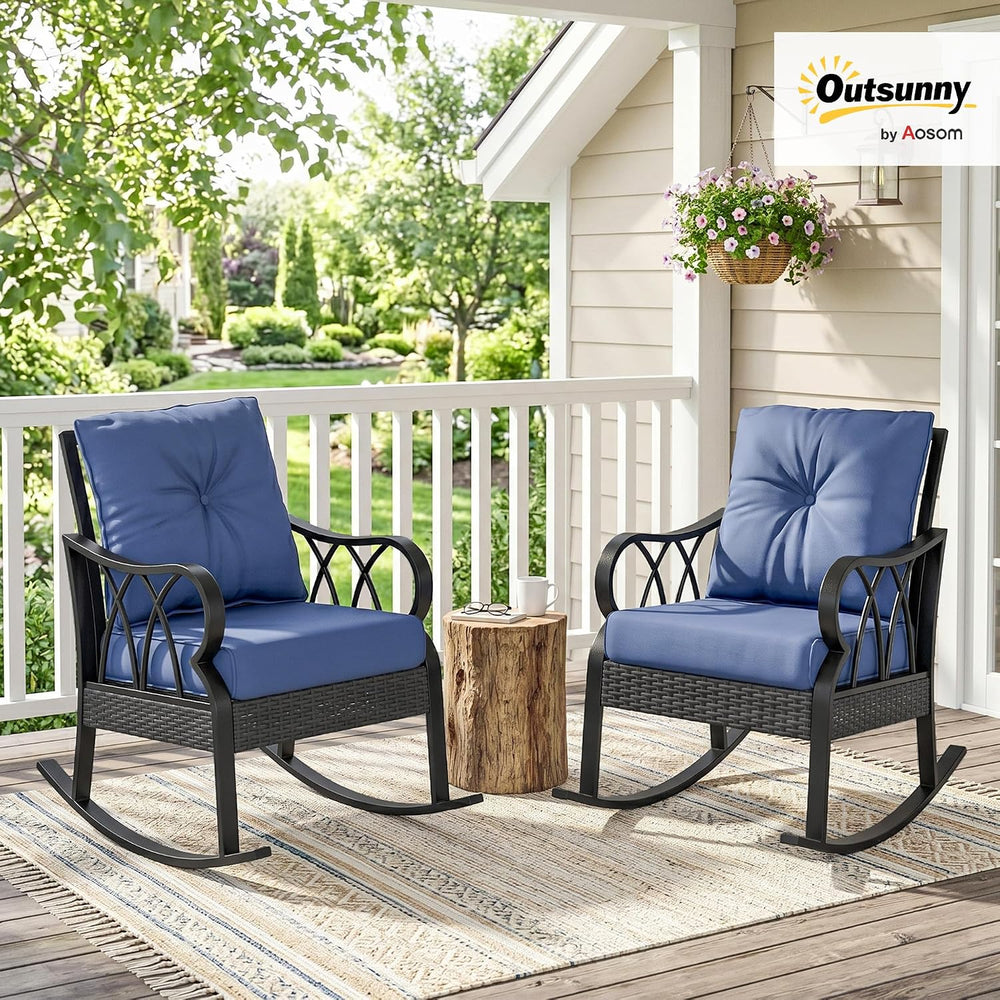 Outsunny 2 Piece Outdoor Wicker Rocking Chairs with Padded Cushions, Aluminum...