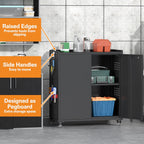 34" Metal Garage Storage Cabinet with Wheels, Adjustable Rolling Tool Storage Cabinet with Lock, Steel Locking Tool Cabinet with Doors and Shelves for Garage, Warehouse（Black）