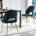 NORDICANA Modern Dining Chair Set of 2, Forest Green Velvet Fabric Upholstered Accent Chairs with Golden Metal Legs, Round Back Side Chairs for Kitchen Living Room Bedroom