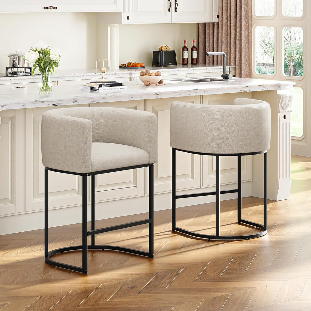 26" H Counter Height Bar Stools Set of 2, Modern Barrel Counter Stools w...