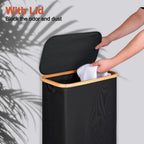 efluky Slim Laundry Basket with Lid, Narrow Laundry Hamper with Removable Bag, Skinny Dirty Clothes Basket with Bamboo Handles for Bathroom, Bedroom & Laundry Room, 75L Black