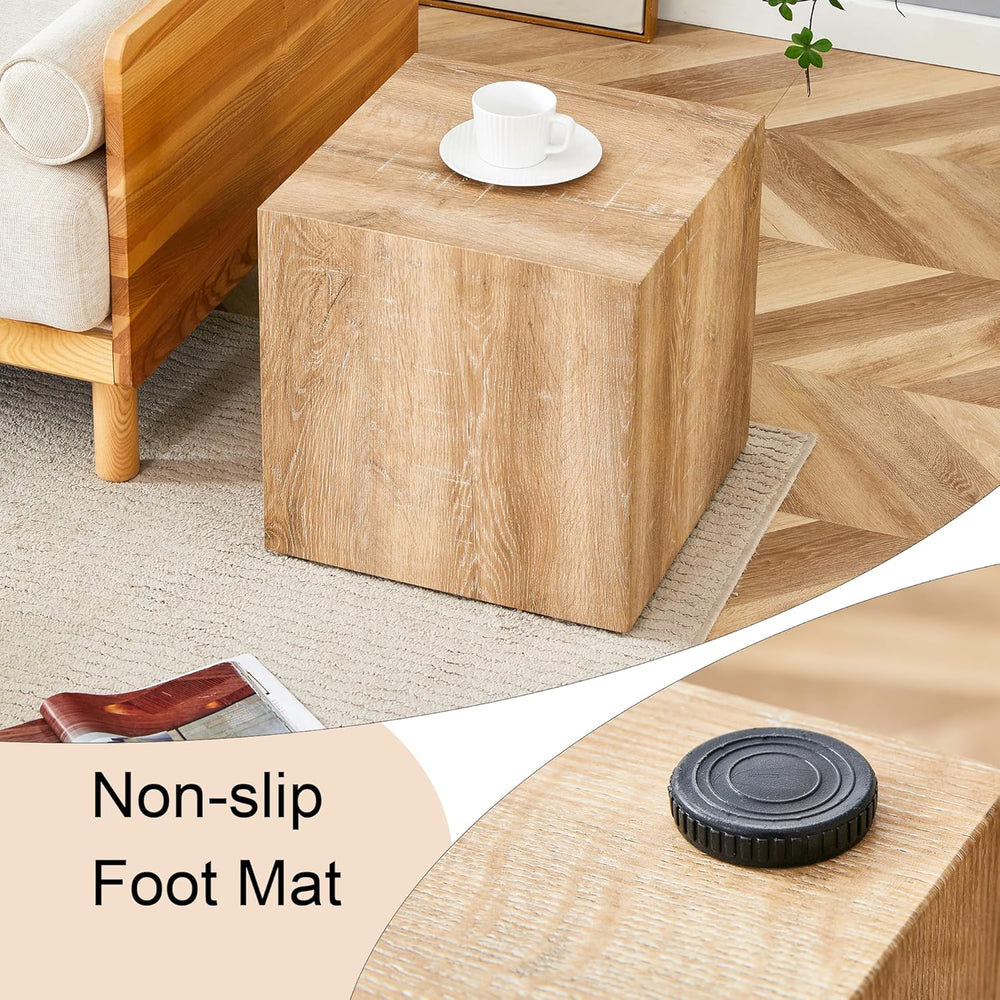 Modern Natural Color Wooden End Table for Living Room, MDF Construction Squar...