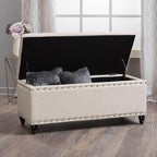 Storage Ottoman Bench,End of Bed Stool w/Safety Hinge & Nailhead Accents,Bedroom Upholstered Footrest,for Entryway,Living Room, Bed Room, Wheat,42inch