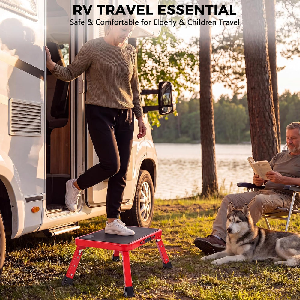 Safety RV Steps Stool, Folding Adjustable Step Stool, Max 500LBS