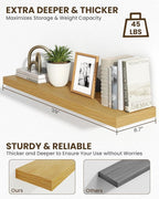 Marsmiles 39" Floating Shelves for Wall, Wooden Shelves with Invisible Brackets Set of 2, Rustic Farmhouse Wall Mounted Shelf for Kitchen Bathroom Living Room Study, Natural Oak
