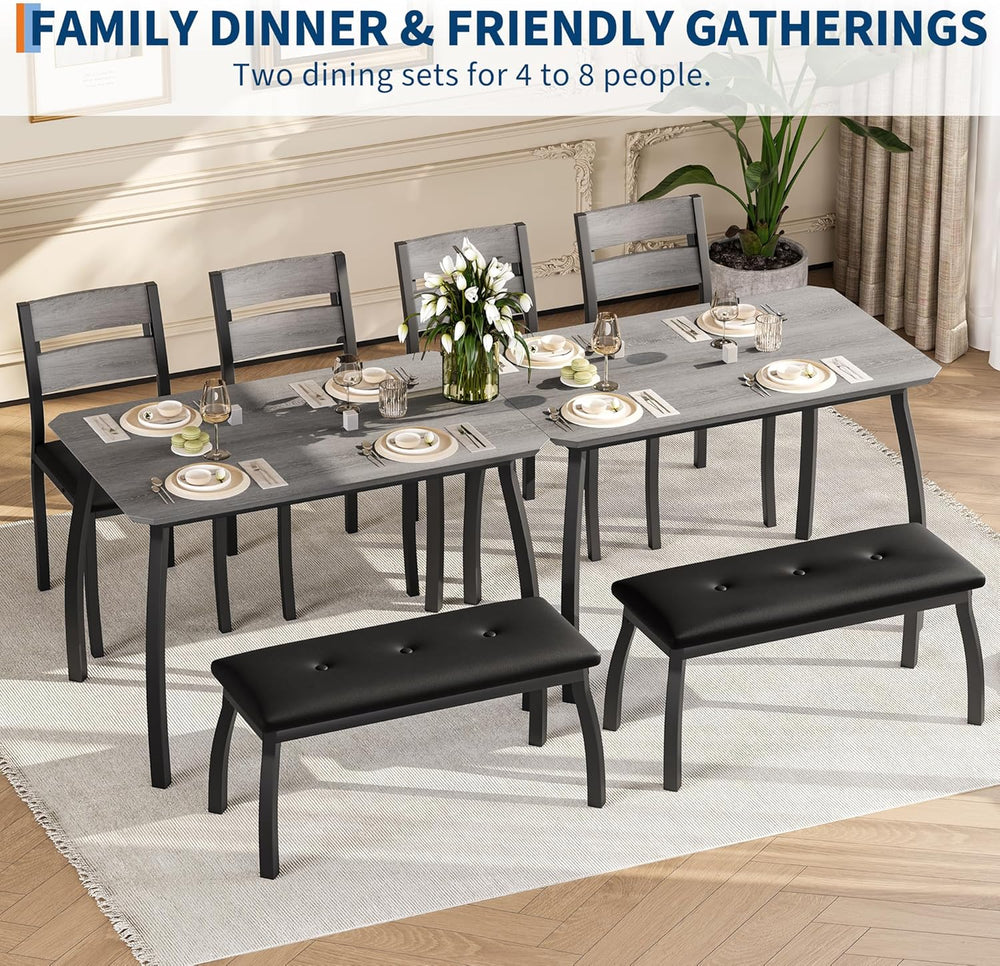 IDEALHOUSE 43'' Dining Table Set for 4, Wooden Kitchen Table with Uph...