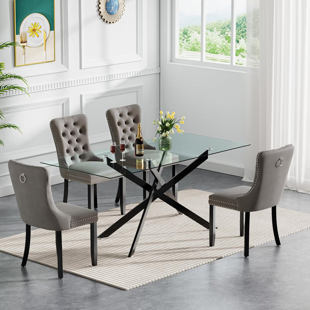 HomVent 60'' 5 Piece Rectangular Glass Dining Table Set for 4
